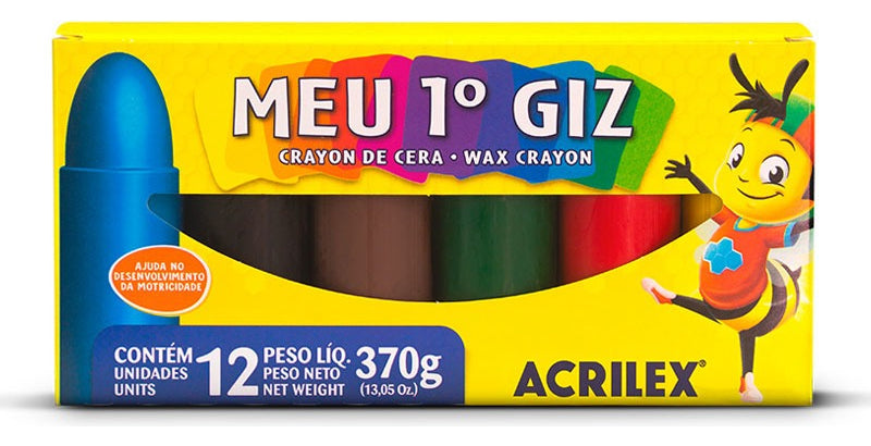 Acrilex Giz De Cera meu primeiro 12 cores escolar