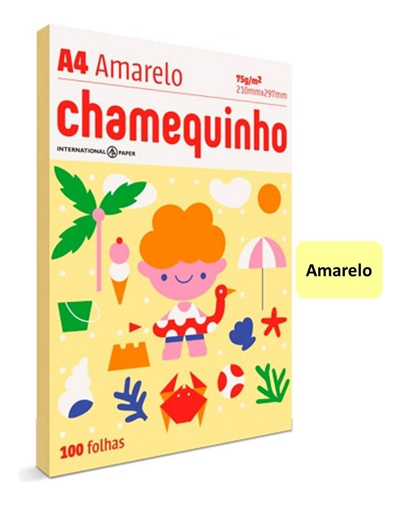 Papel Sulfite A4 Chamequinho Escolar 75g 400 Folhas Colorido Azul Amarelo Rosa Verde