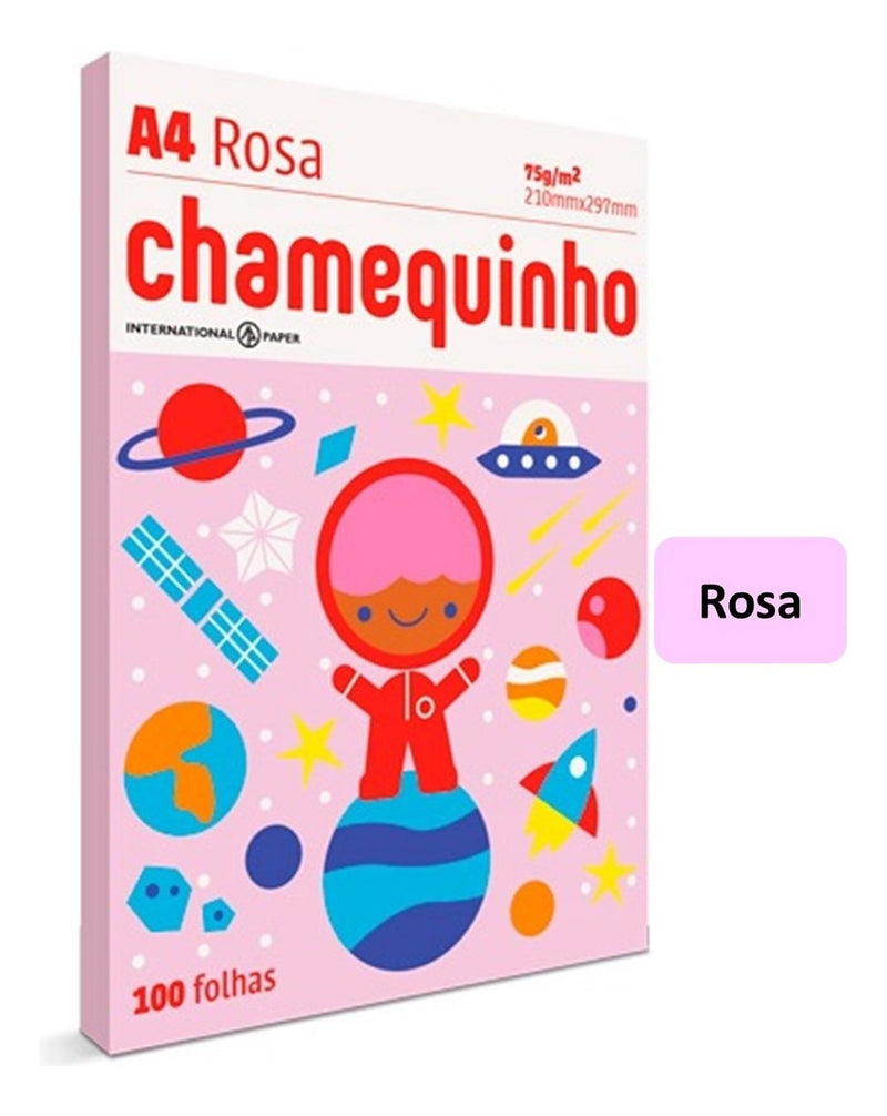 Papel Sulfite A4 Chamequinho Escolar 75g 400 Folhas Colorido Azul Amarelo Rosa Verde