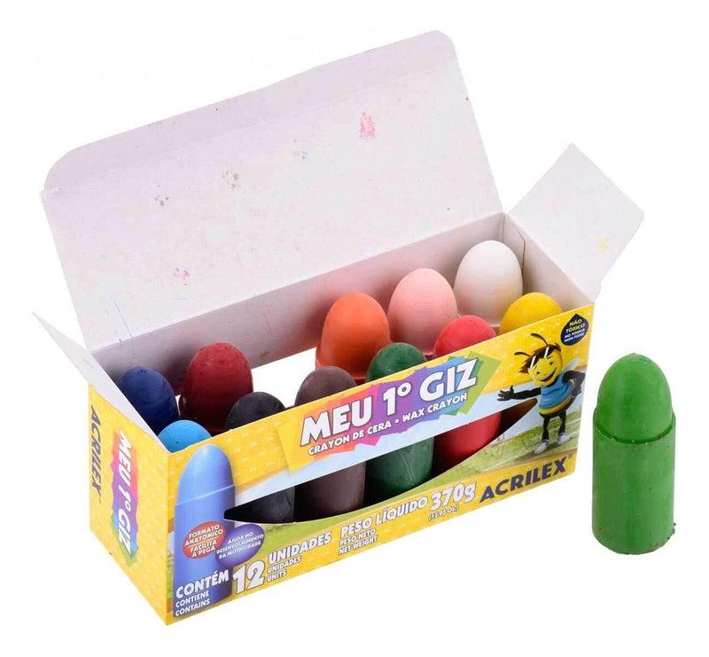 Acrilex Giz De Cera meu primeiro 12 cores escolar