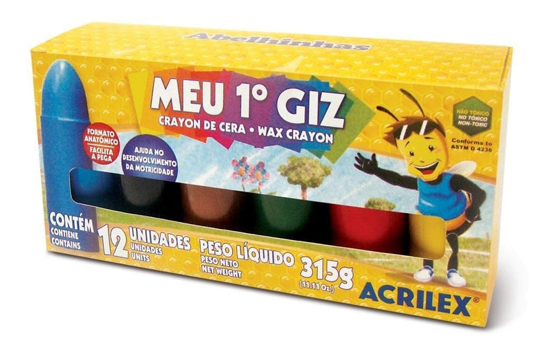 Acrilex Giz De Cera meu primeiro 12 cores escolar